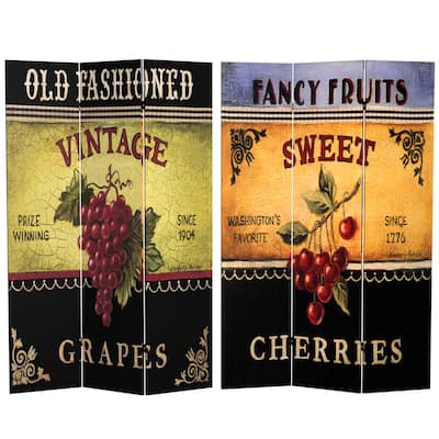 Handmade Canvas Double-sided Grapes and Cherries Room Divider (China)