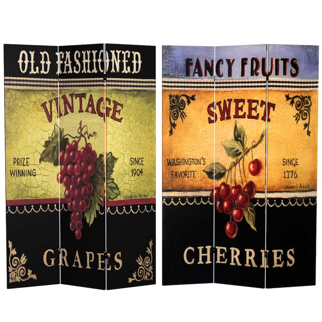 Handmade Canvas Double-sided Grapes and Cherries Room Divider (China)