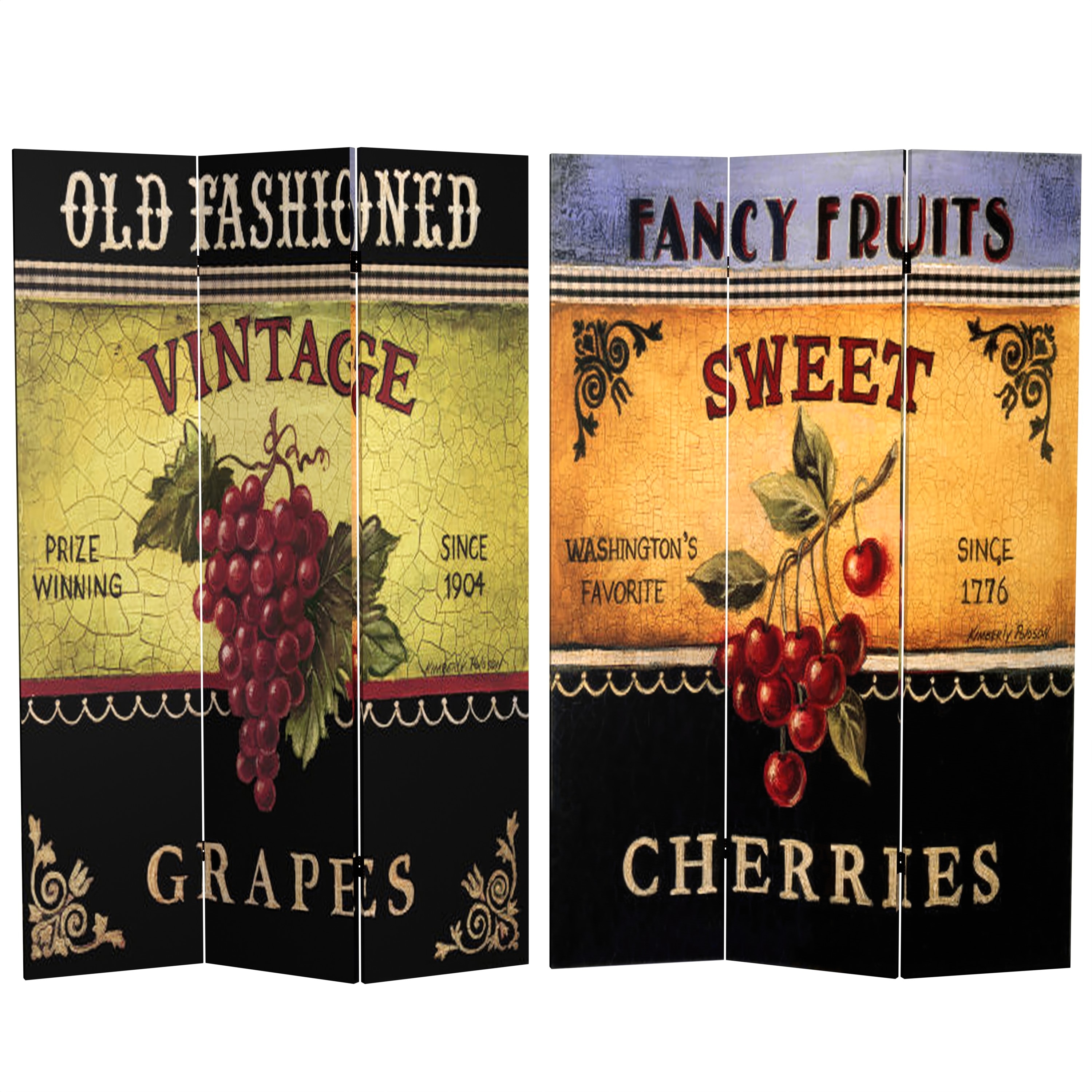 Red Lantern 6 ft. Tall Double Sided Grapes and Cherries Canvas Room Divider