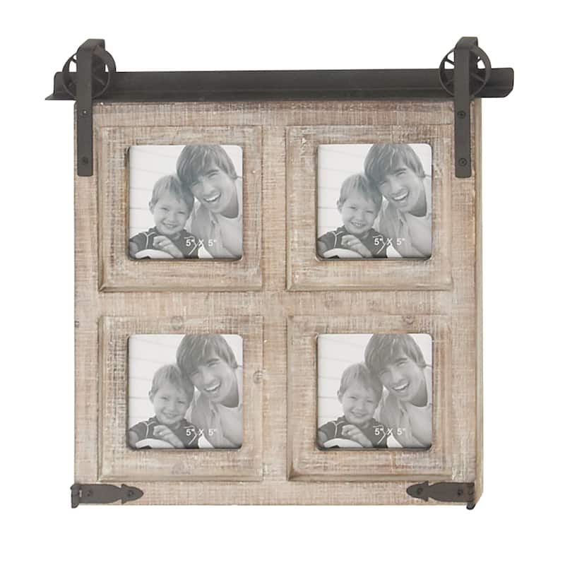 Brown Wooden 4 Slot Wall Photo Frame with Metal Accent