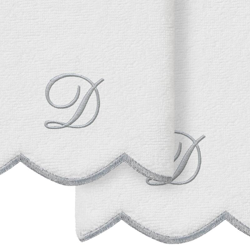Authentic Hotel and Spa 100% Turkish Cotton Grey ADORNIA Scallop Personalized 2 Piece Fingertip Towel Set - 2 Fingertip Towels