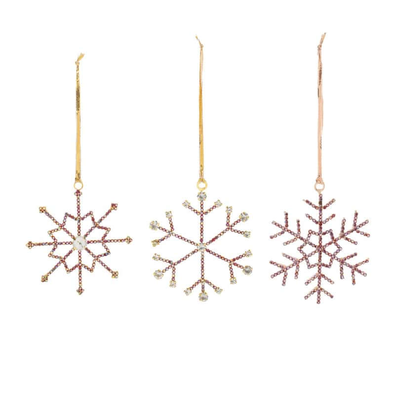 Jeweled Metal Snowflake Christmas Ornaments - 3.5" - Red and Gold - 12ct