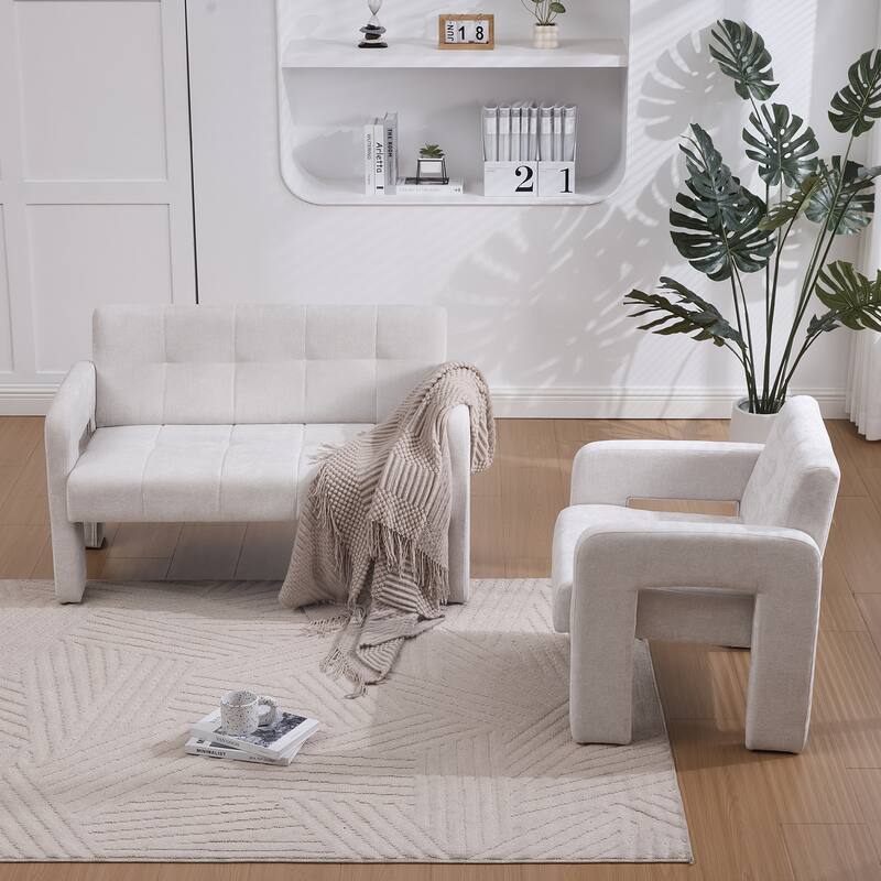 Modern 2-Seater Sofa Armchair with Chenille Fabric, for Living Rooms, Bedrooms, Lounges and Reading, Beige