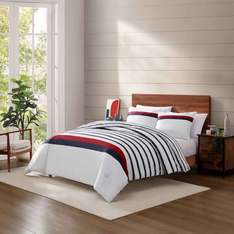 Tommy Hilfiger Classic Stripe Cotton Reversible Blue Duvet Cover Set