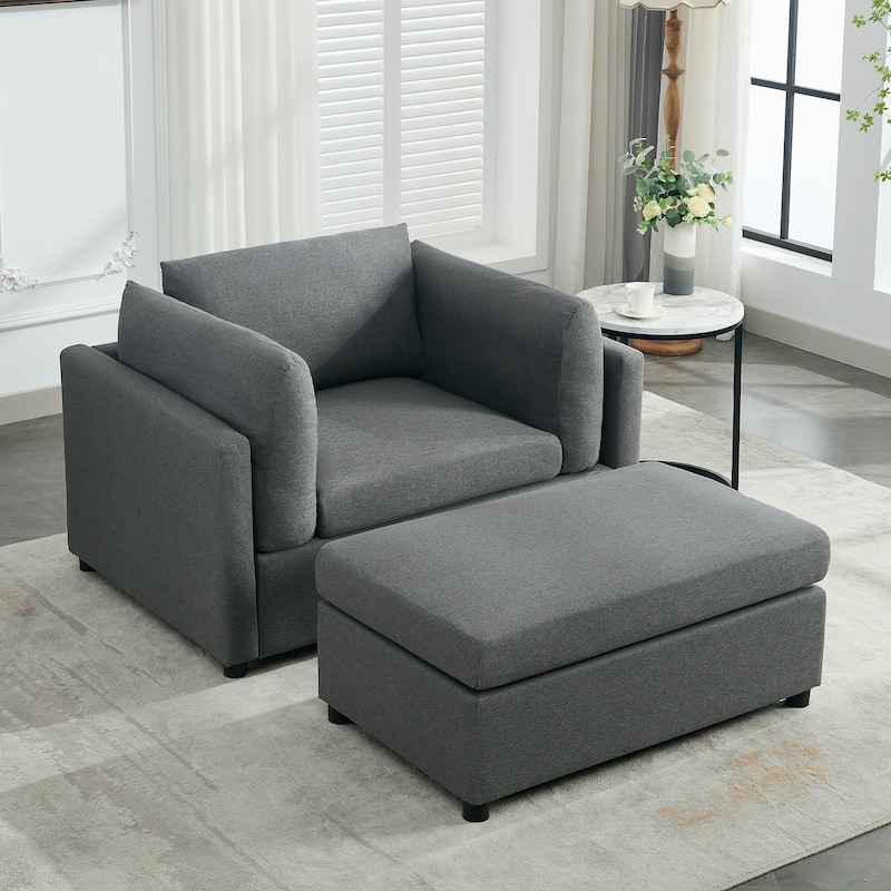 Modern Oversized Armchair with Ottoman, Single Sofa with Lumbar Support, Accent Chair, Reading Chair for Bedroom, Living Room