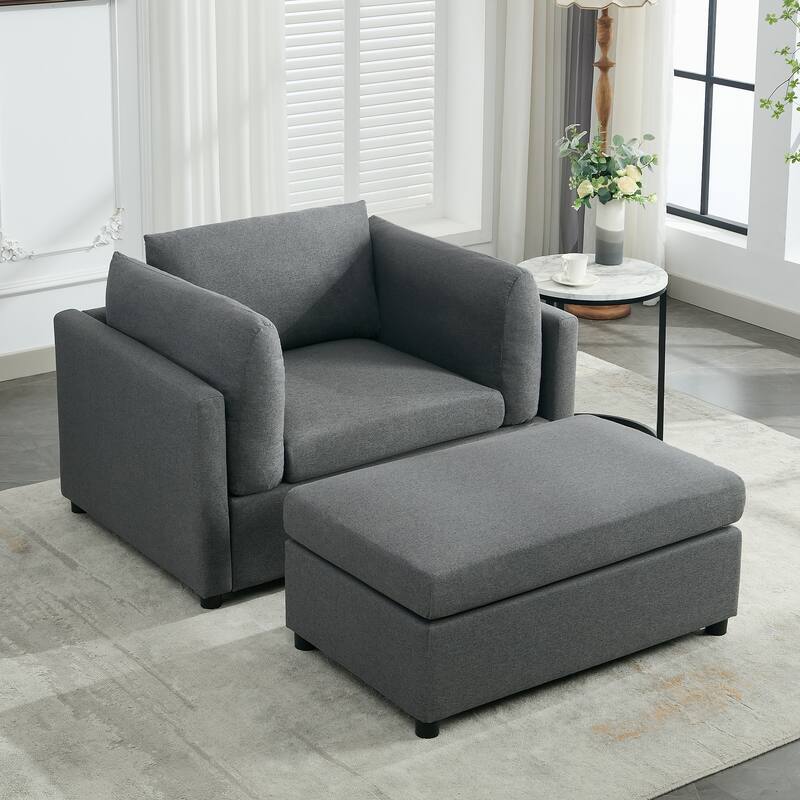 Roomfitters 50" Oversized Armchair with Ottoman, Modern Accent Chair, Lumbar Support, Reading Sofa for Bedroom