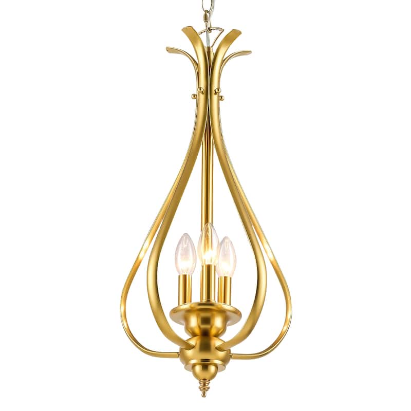 3-Light Dimmable Geometric Teardrop Pendant Chandelier - Gold