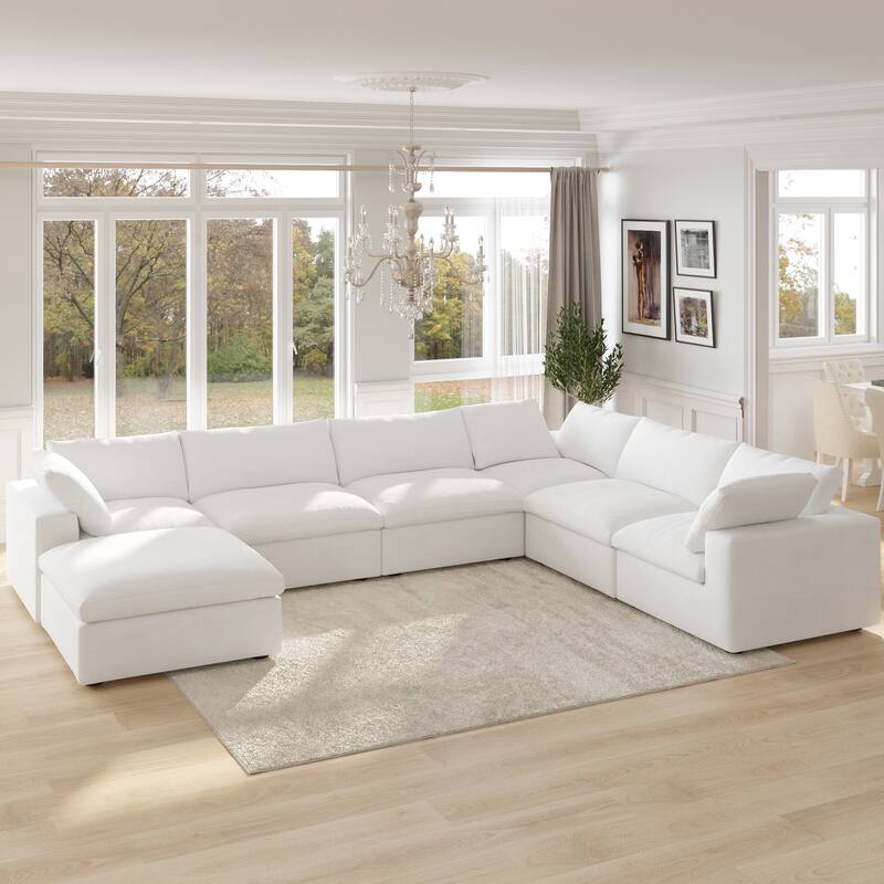 Cloud Couch Modular Sectional Sofa Oversized Down Filled Corner 7 Seater L-Shaped Couch with Ottoman for Living Room Set