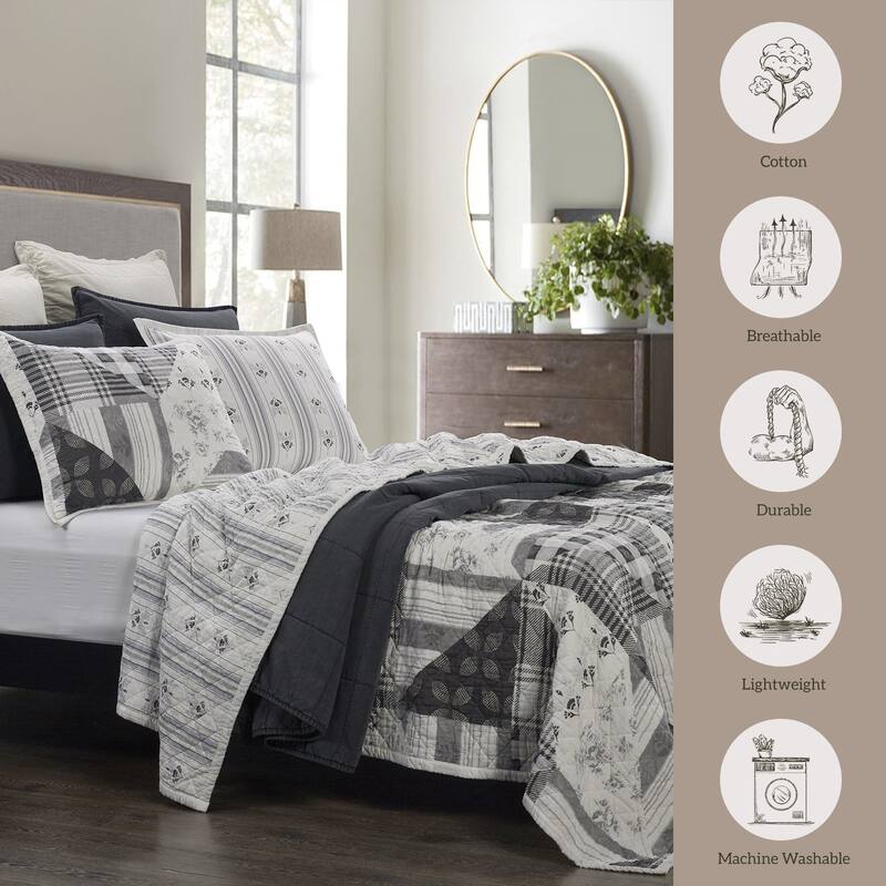 Paseo Road by HiEnd Accents Patchwork Prairie Reversible Quilt Set, 3PC