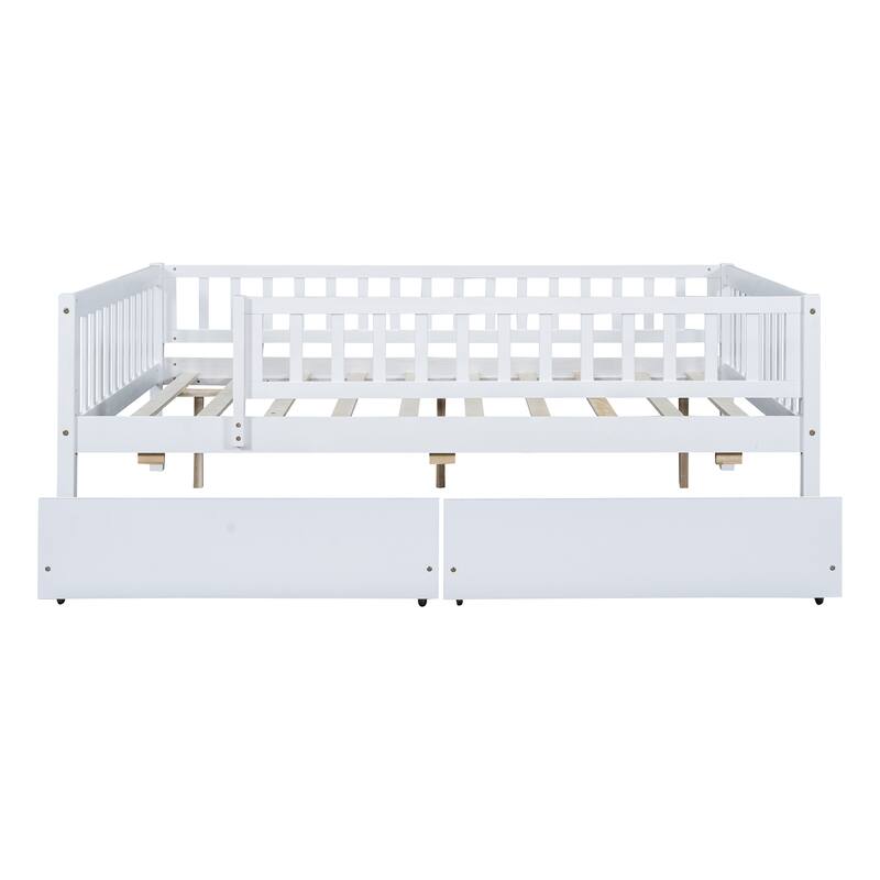 White Full Size Daybed with Two Drawers, Sturdy Pine Wood Frame, Multi-Functional Furniture