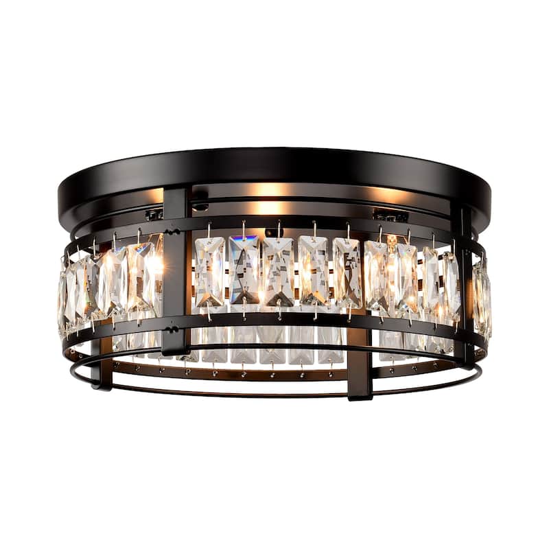 13.3" Modern Black 3-Light Crystal Hallway Flush Mount Chandelier
