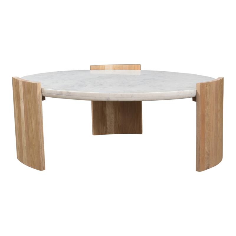 Aurelle Home Art Deco Curved Leg Marble Top Round Coffee Table