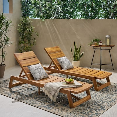 Roomfitters Outdoor Acacia Wood Chaise Lounge Chairs, Adjustable Recline, Patio Poolside Loungers