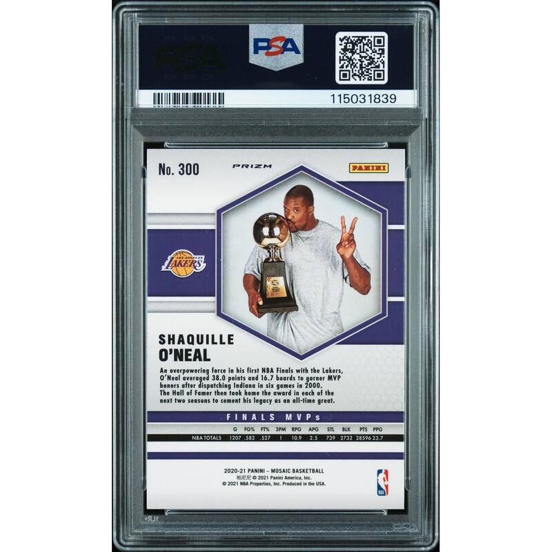 Shaquille O'Neal 2020 Panini Mosaic Gold Wave Signed Basketball Card #300 Graded PSA 10 Auto 115031839 - 8' x 11'