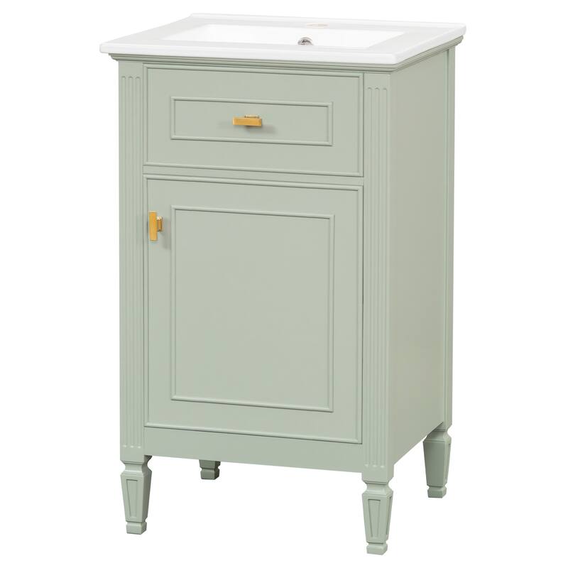 20-Inch Bathroom Vanity With Sink, Solid Wood Legs, Adjustable Shelf, Tilt-Out Drawer, Modern Freestanding Cabinet