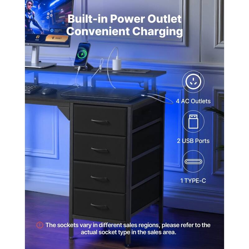 47" RGB Computer Desk with Adjustable Feet and Reinforced Steel Frame 4 Drawers for Office Storage