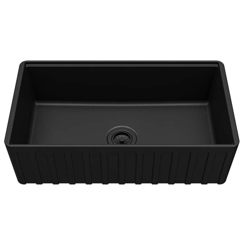 Karran 33" Single Bowl Workstation Fireclay Kitchen Sink with Reversible Fluted Apron Front