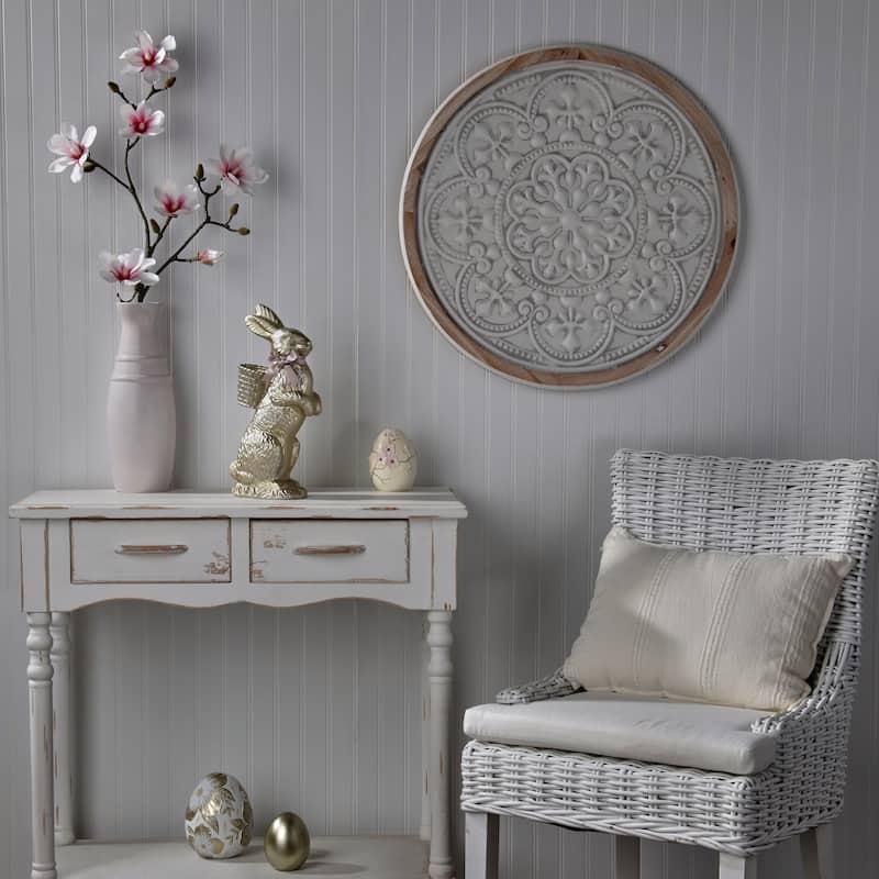 14" Resin Chocolate Bunny With Basket - Gold