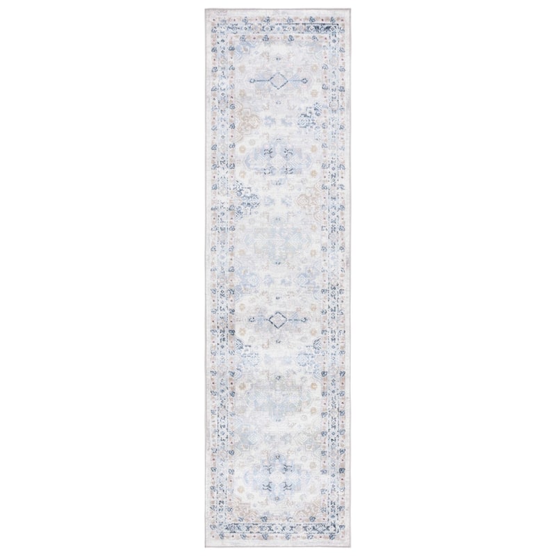SAFAVIEH Bayside Machine Washable Selamet Oriental Rug - 2'2" x 8' Runner - Grey/Blue