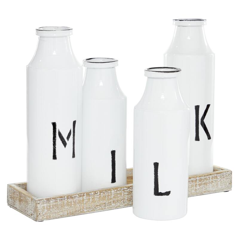 Metal Chef Decorative Milk Bottle Sculpture - White - Roche River Decor