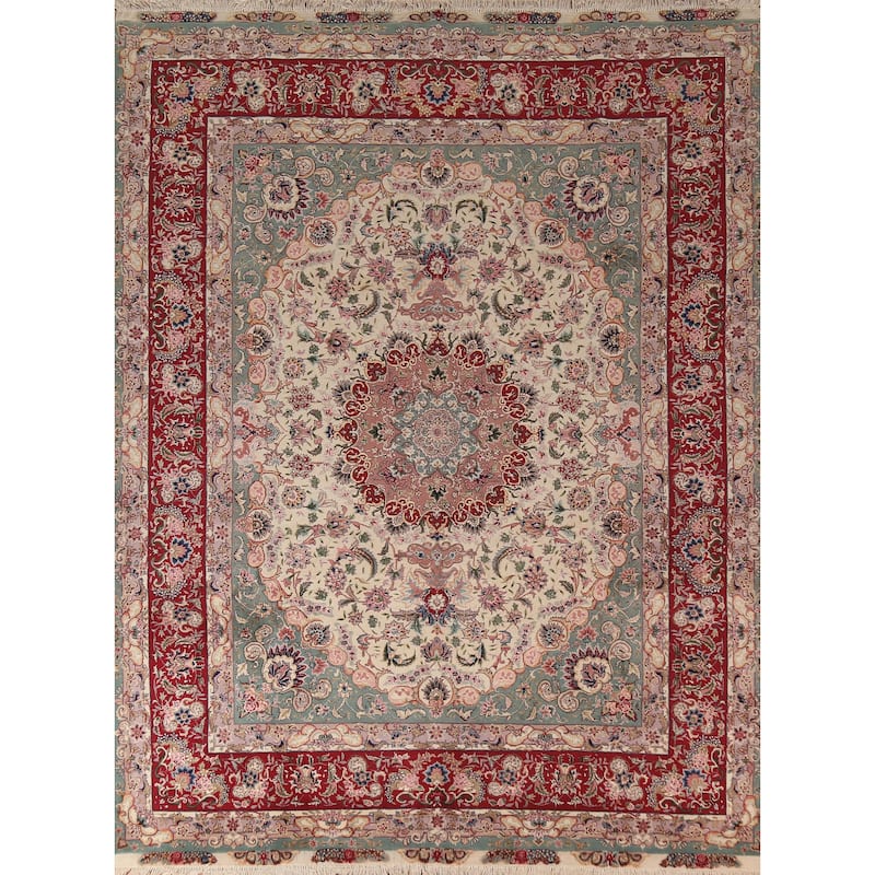 Vegetable Dye Ivory Tabriz Chinese Area Rug Handmade Wool Carpet - 8'2"x 10'7"