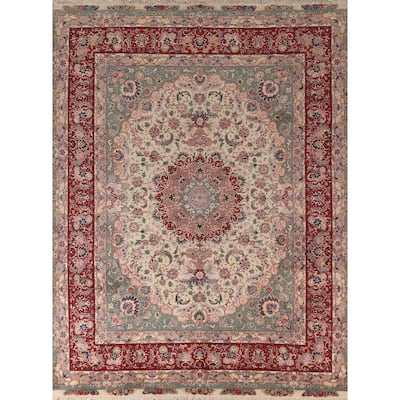 Vegetable Dye Ivory Tabriz Chinese Area Rug Handmade Wool Carpet - 8'2"x 10'7"