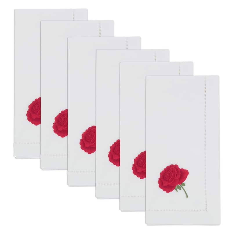 Floral Embroidered Cotton Decorative Napkins (Set of 6) - Botanical Accent Detail for Dining and Entertaining, 20"x20"