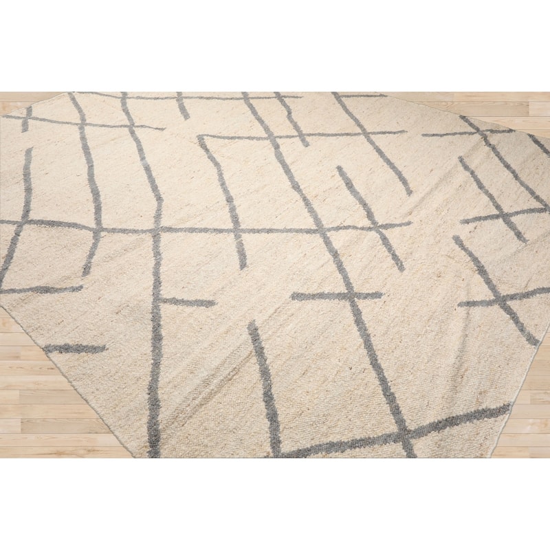 LoomBloom Oatmeal Wool Oriental Rug with Multi Size Flatweave Design