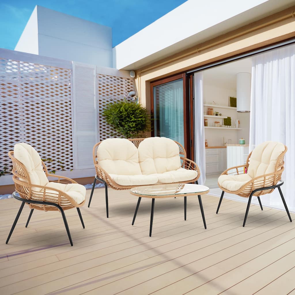 Manhattan Comfort Pine Modern 4-Piece Patio Conversation Set