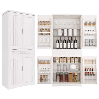 Freestanding Buffet Cabinet with Adjustable Shelves and Anti-Tip Kit, Waterproof Kitchen Pantry Cabinet with Beadboard