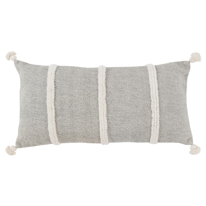 Rizzy Home Striped Throw Pillow with Tassels - Down Alternative - Grey