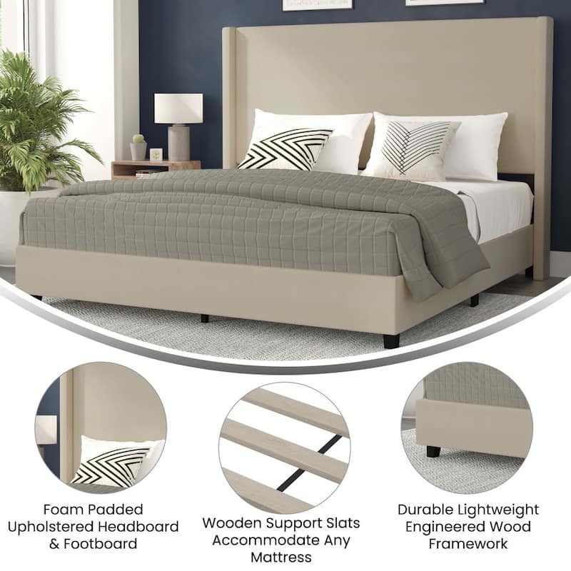 Modern Upholstered Platform Bed with Channel Stitched Headboard