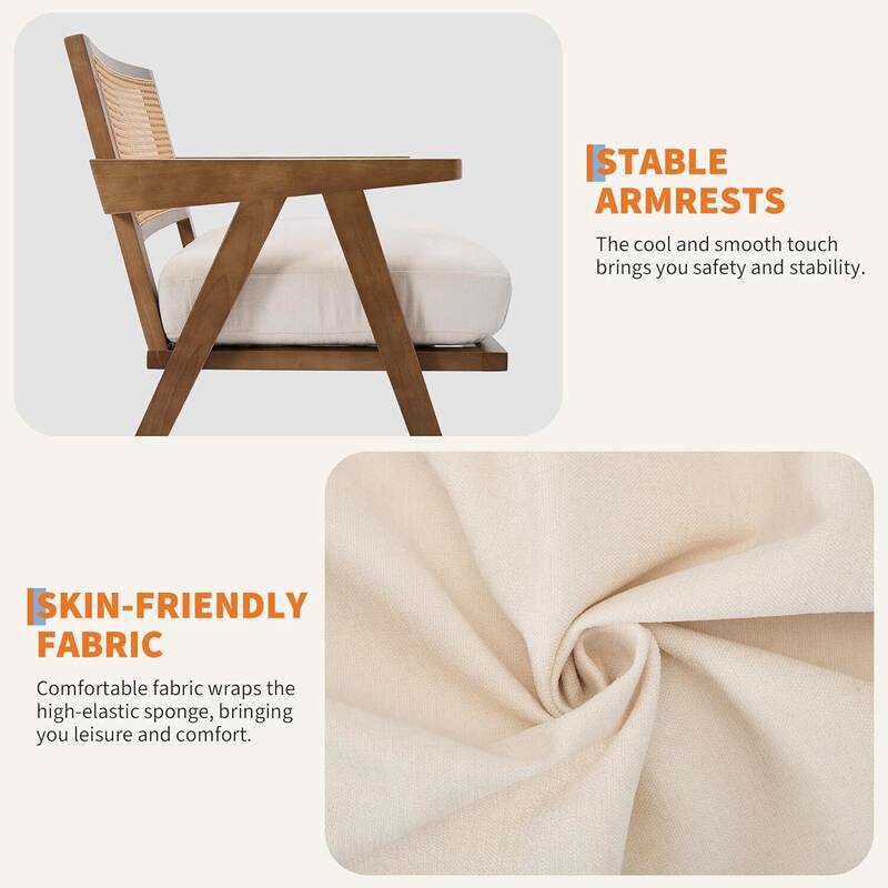 Mid-Century Farmhouse Accent Chair with Rattan Backrest for Living Room, Bedroom