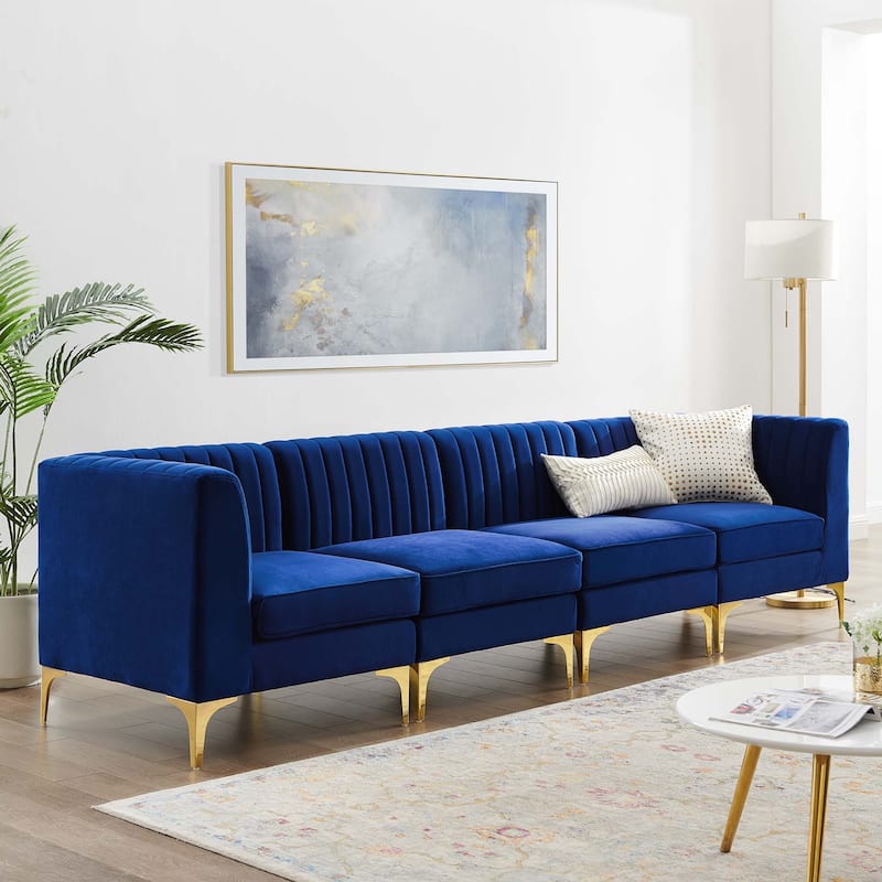 Triumph Channel Tufted Performance Velvet 4-Seater Sofa - Navy