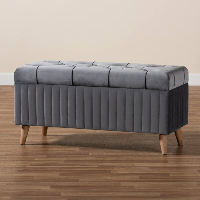 Hanley Modern and Contemporary Velvet Fabric and Wood Storage Ottoman
