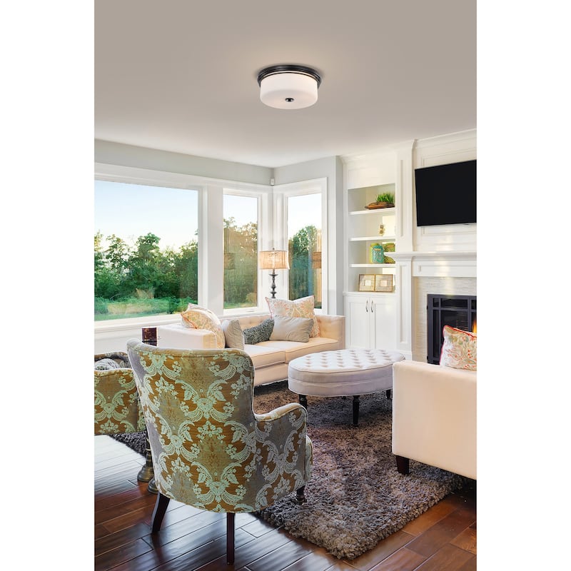 Warren - 15 Inch Flush Mount - Gun Metal with Satin White Glass - Gun Metal