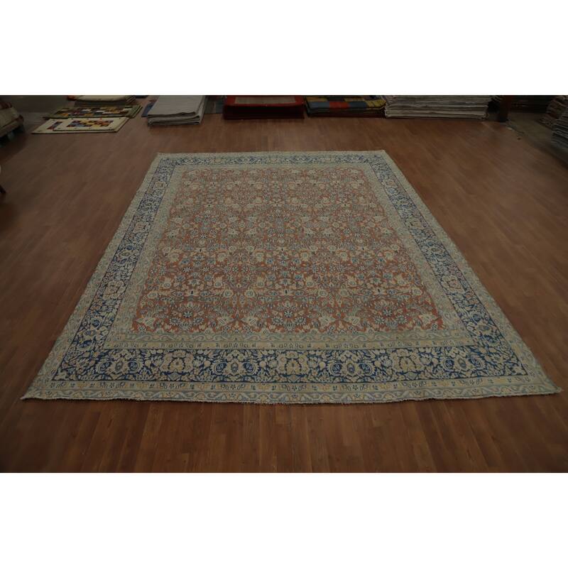 Hand Knotted Oriental 100% Wool Carpet Traditional All-Over Oranges & Rust Kerman Area Rug - 12' 7'' X 9' 6''