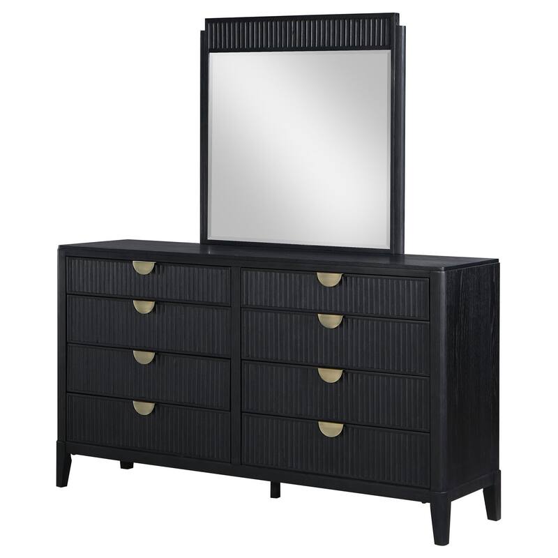 8-Drawer Black Dresser and Mirror Set with Modern Contemporary Lines, Spacious Storage, and Smooth Glide Drawers