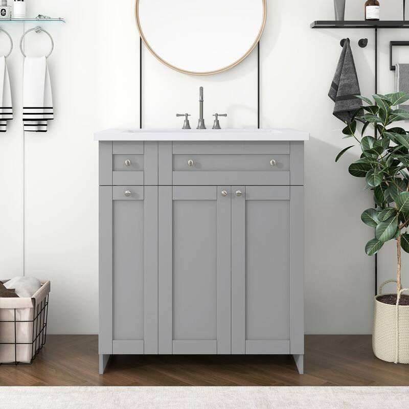 Single Sink 30" Bathroom Vanity with Combo Cabinet and Storage