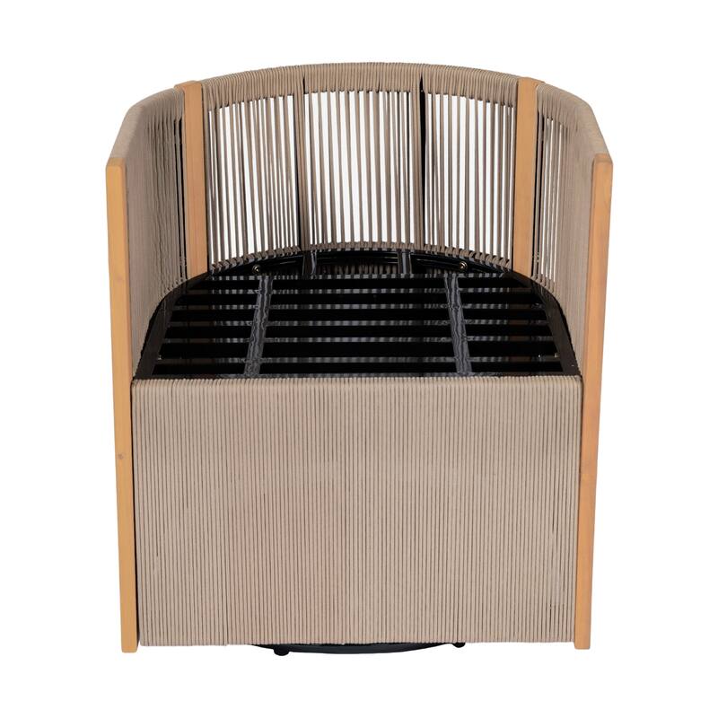 Christopher Knight Home - Nola 5-Piece Outdoor Acacia Wood Swivel Dining Set with Woven Rope Chairs & 47.25" Round Slat Table