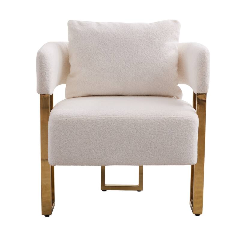 Modern Decorative White Teddy Fleece Upholstered Chair with Gold Metal Legs, 2PCS