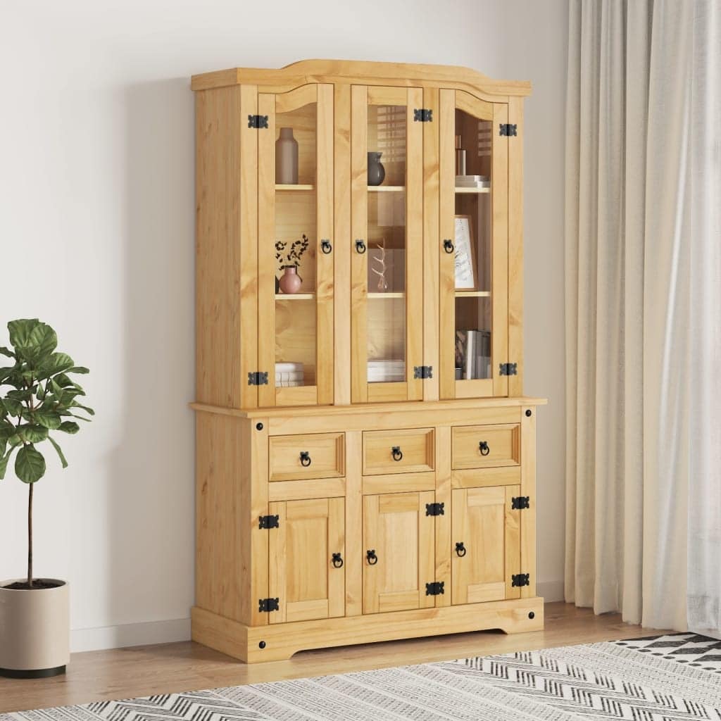 vidaXL Highboard, 44.1x17x77.2 Inches, Natural Finish - 44.1" x 16.9" x 77.2"