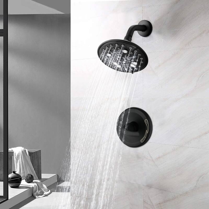 Proox High Pressure Balance 5 Spray Wall Mount 6 inch. Round Shower Faucet Single Handle