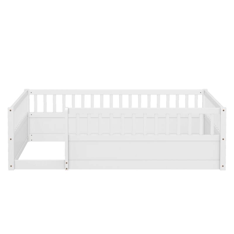 Full Floor Bed Frame with Fence, Montessori wooden children's floor bed,Wood Kids Floor Beds Frame for Bedroom Playroom