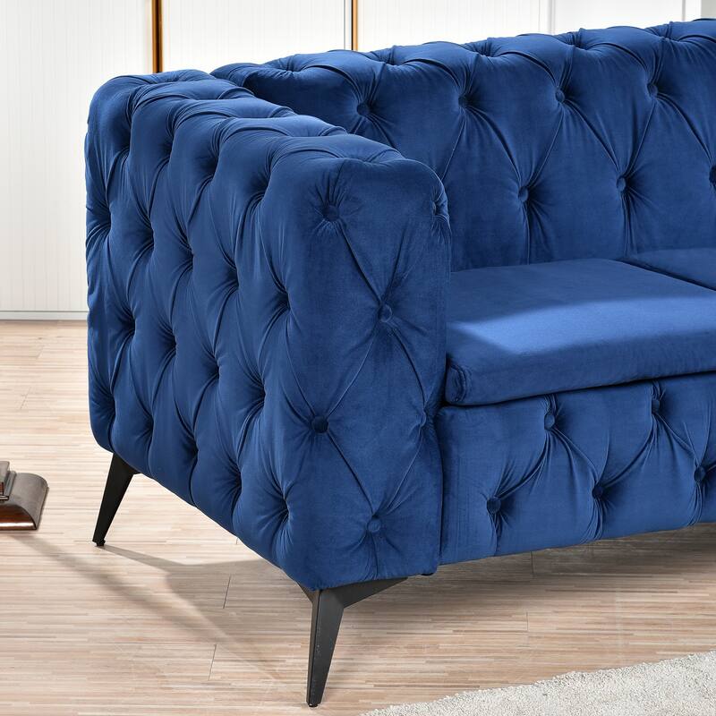 Stylish 3-Seat Sofa with Pocket Spring Cushions & Diagonal Iron Legs - Contemporary Couch