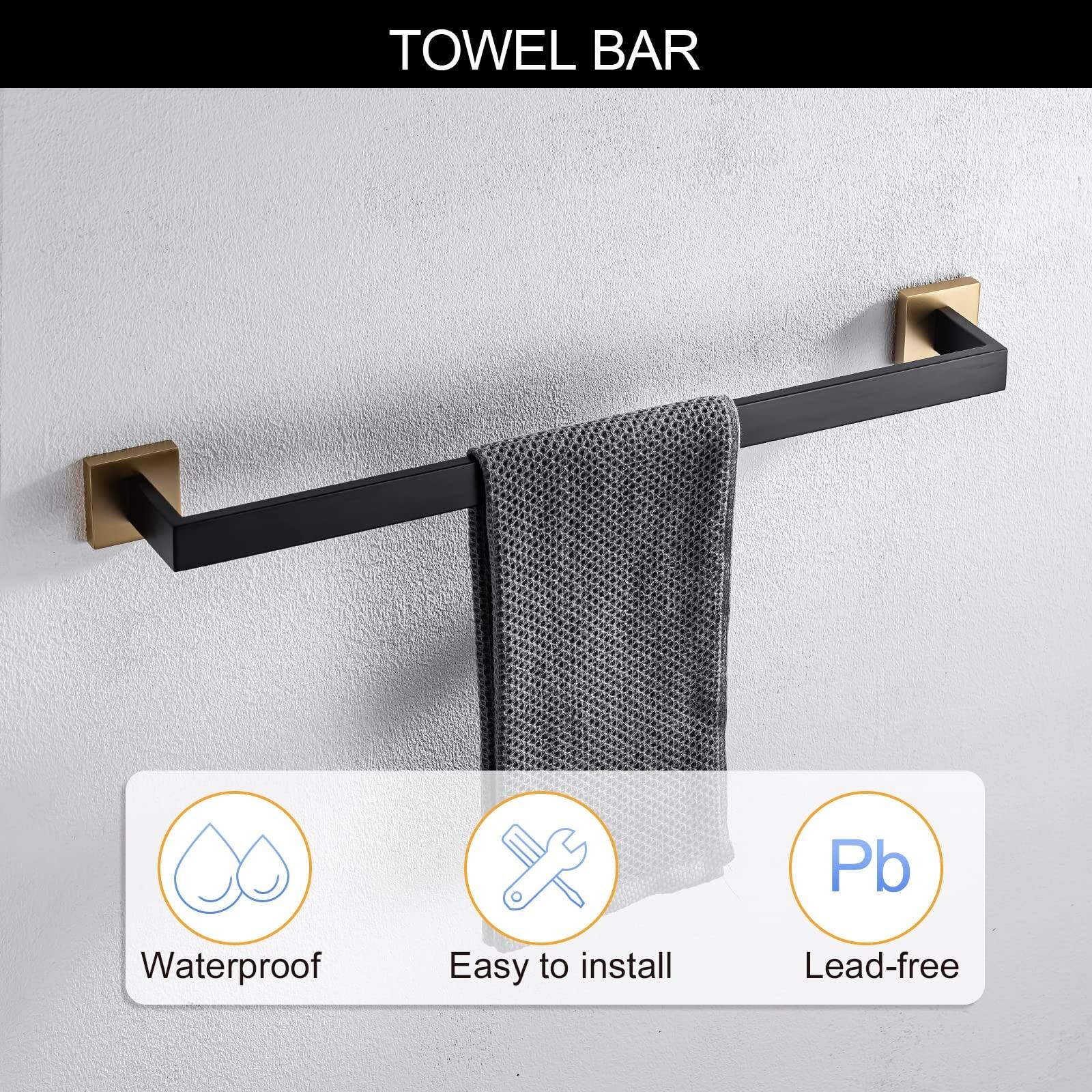 5 Pieces Bathroom Hardware Accessories Set Black and Gold Towel Bar Set