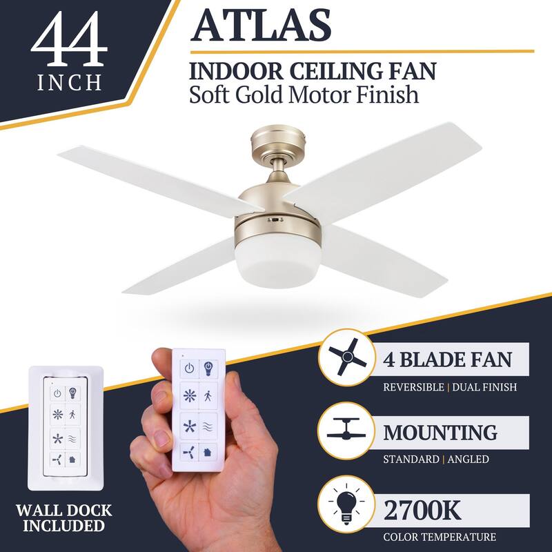 44" Prominence Home Atlas Pewter Modern Indoor LED Ceiling Fan with Light and Remote Control