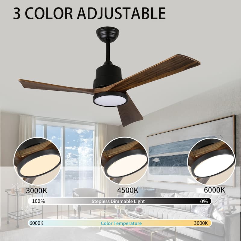 42-Inch Ceiling Fan with Light, Solid Wood Blades, 2 Downrods for Sloped Ceiling ≤15°, Quiet Reversible DC Motor - Natural Wood