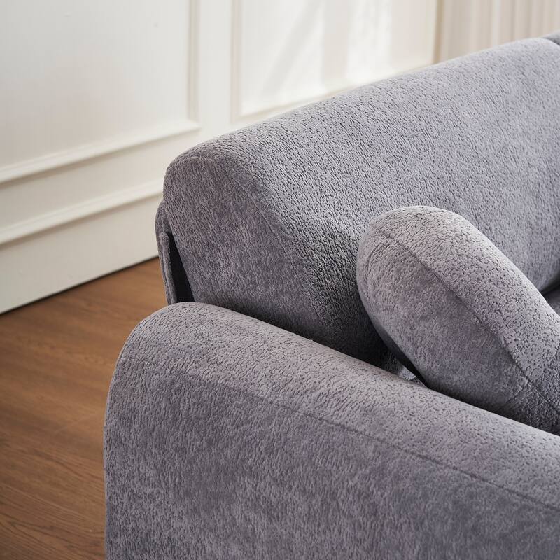 2-seater Loveseat Couch with 5 Toss Pillows and Solid Wood Legs, Chenille Upholstered Sectional Sofa, Easy Assembly,White