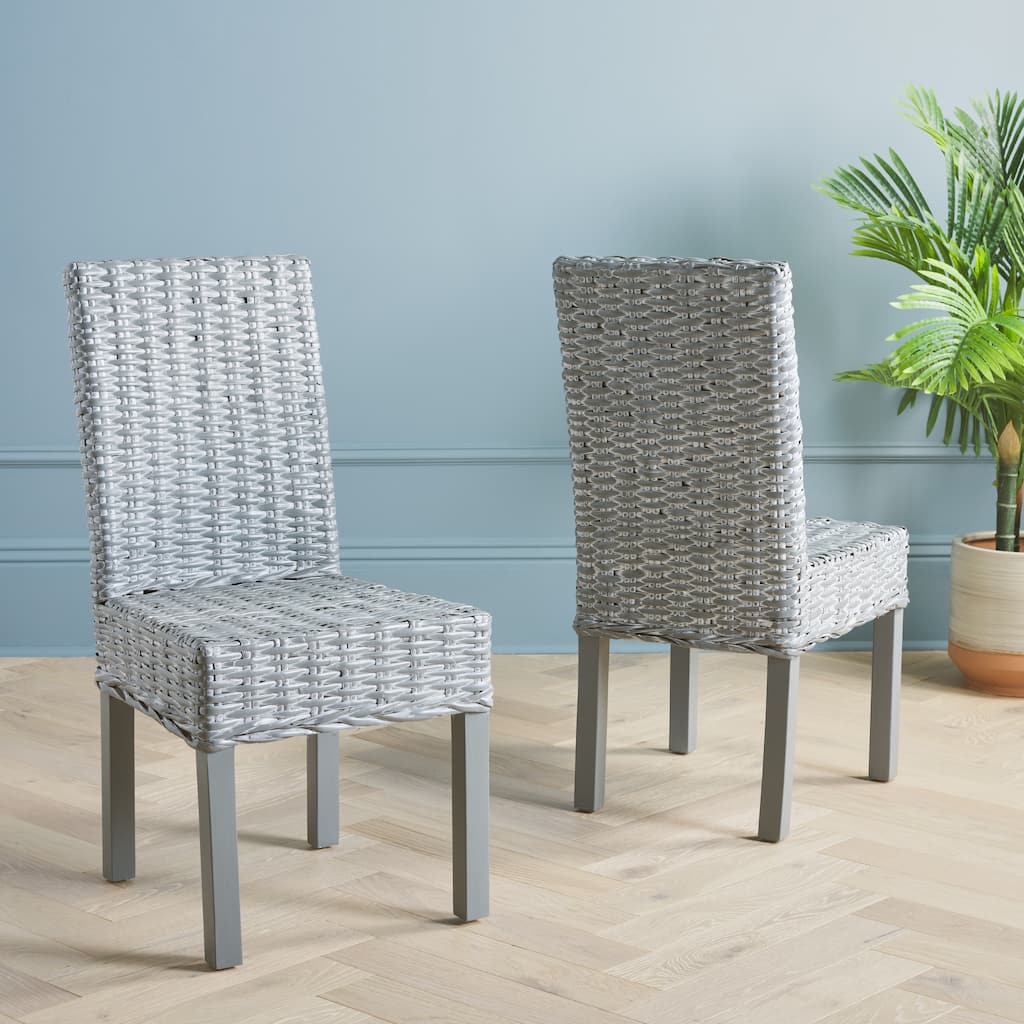 SAFAVIEH Carlyn Dining Grey Washed Wicker Dining Chair (Set of 2) - 18.5" x 23.5" x 37.5" - 19Wx24Dx38H